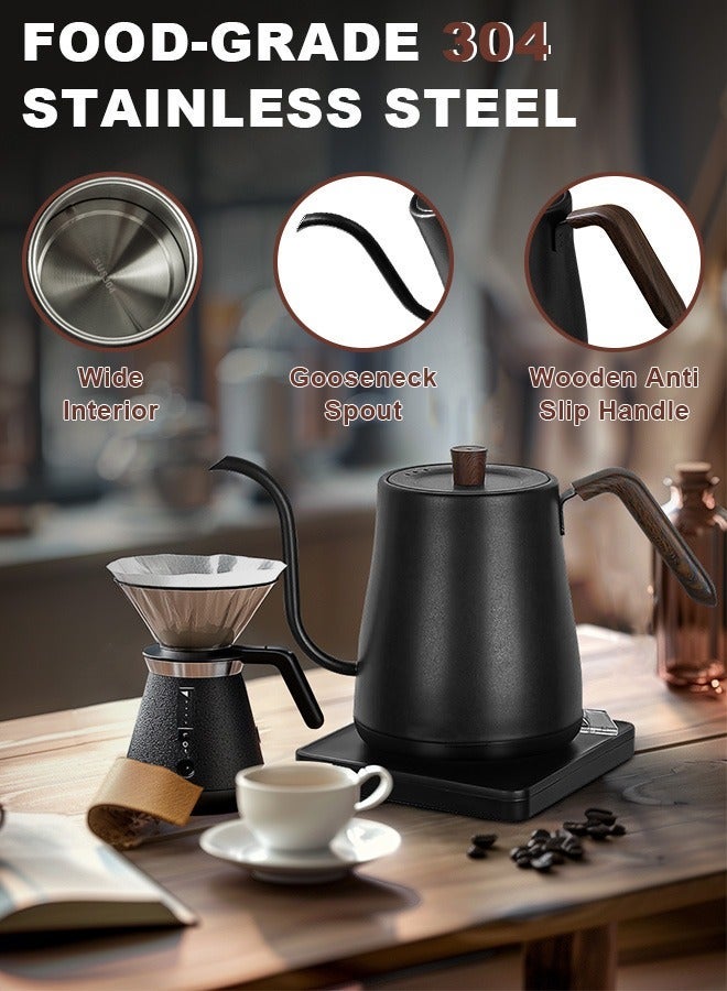Xoopla Gooseneck Electric Kettle,1000W 0.8L Electrically Heated Household Kettle Perfect for Boiling Water/Milk/Tea/Coffee,Protection from Overheating and Dry Boil,Pour-Over Kettle with 304 Stainless Steel Inner,360-Degree Rotation Base,Auto Safety Off,Wooden Handle,Black - Image 4