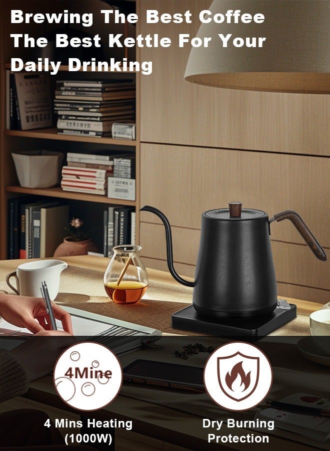 Xoopla Gooseneck Electric Kettle,1000W 0.8L Electrically Heated Household Kettle Perfect for Boiling Water/Milk/Tea/Coffee,Protection from Overheating and Dry Boil,Pour-Over Kettle with 304 Stainless Steel Inner,360-Degree Rotation Base,Auto Safety Off,Wooden Handle,Black - Image 3
