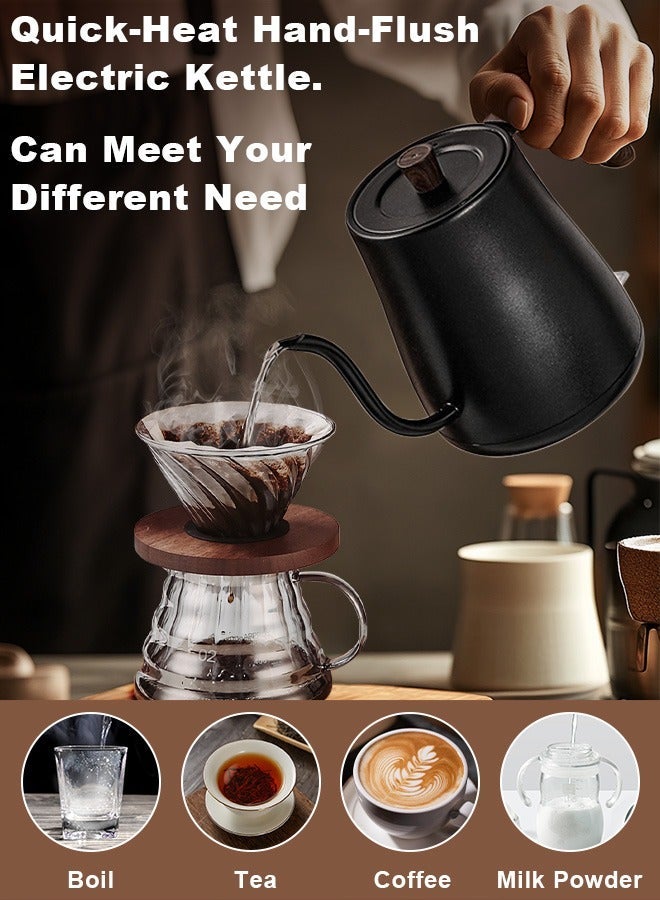 Xoopla Gooseneck Electric Kettle,1000W 0.8L Electrically Heated Household Kettle Perfect for Boiling Water/Milk/Tea/Coffee,Protection from Overheating and Dry Boil,Pour-Over Kettle with 304 Stainless Steel Inner,360-Degree Rotation Base,Auto Safety Off,Wooden Handle,Black - Image 5