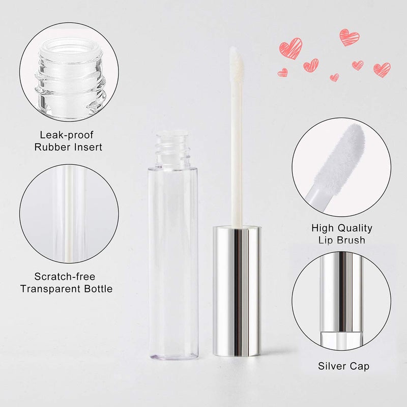 GTHER 10PCS 10ML Empty Lip Gloss Containers Tube with Wand, Refillable Lip Balm Bottles, Lipstick Sample Container and Funnel and Rubber Stoppers for Girls DIY Lip Samples, Silver Top - Image 5