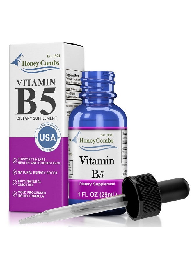 HoneyCombs Vitamin B5 Pantothenic Acid Supplement Liquid Drops - High Potency Vitamin B5 for Men & Women - Maintain Healthy Hormones, Immune System, Hair, Skin, Nails - Vegan Liquid Vitamins (1 Fl oz) - Image 1
