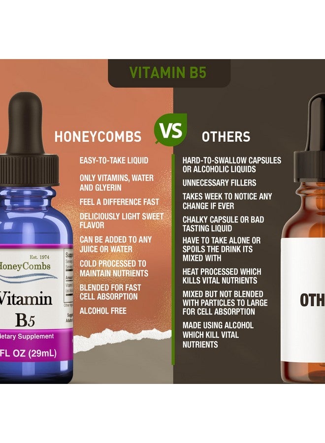 HoneyCombs Vitamin B5 Pantothenic Acid Supplement Liquid Drops - High Potency Vitamin B5 for Men & Women - Maintain Healthy Hormones, Immune System, Hair, Skin, Nails - Vegan Liquid Vitamins (1 Fl oz) - Image 5