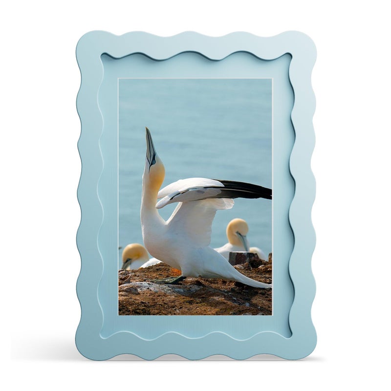 THKRLOF 5x7 Picture Frame with Mat for 4x6, Wavy Edge Wooden Real Glass Photo Frame for Tabletop and Wall Hanging, Blue, 1 Pack - Image 1