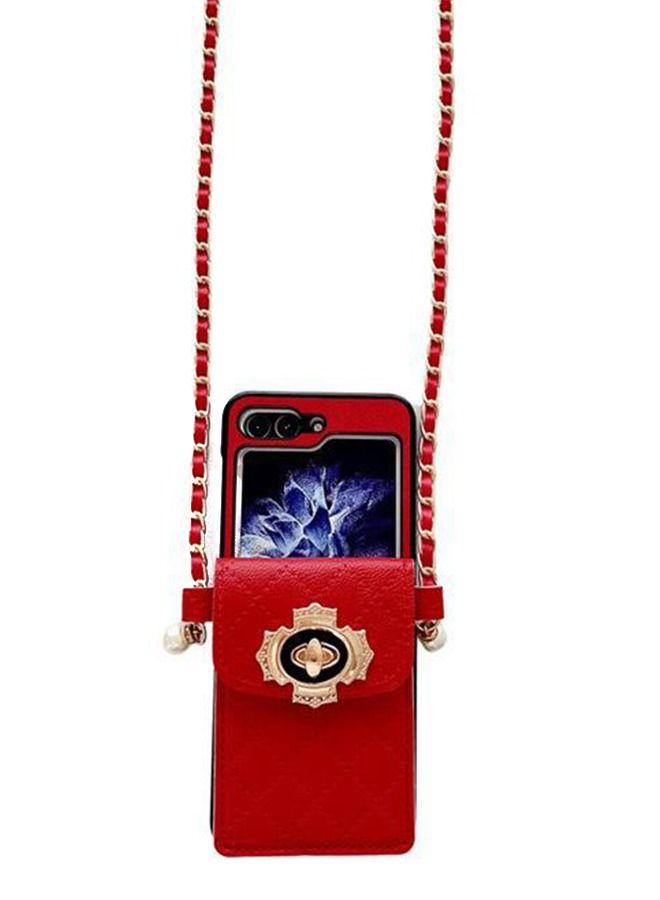 for Samsung Galaxy Z Flip 5 Case with Leather Wallet,Wristlet Strap Zipper Wallet Hinge Part Protected for Samsung Galaxy Z Flip 5,Fashion Handbag Gift for Women Ladys (Red)  - Image 1