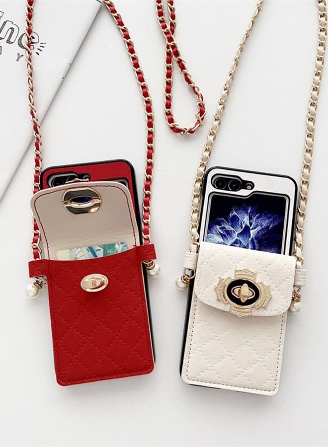 for Samsung Galaxy Z Flip 5 Case with Leather Wallet,Wristlet Strap Zipper Wallet Hinge Part Protected for Samsung Galaxy Z Flip 5,Fashion Handbag Gift for Women Ladys (Red)  - Image 3