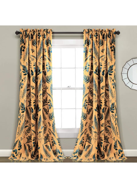 Lush Decor Devonia Allover Light Filtering Window Curtain Panel Pair 52W x 95L Yellow  Blue
