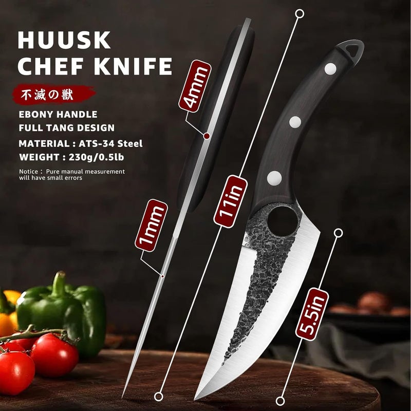 Huusk Viking Knife with Sheath Boning Knives for Meat Cutting, Caveman Ultimo Knives Hand Forged Full Tang Knives for Kitchen or Camping Gifts for Dad Christmas Gift for Men and Women - Image 3