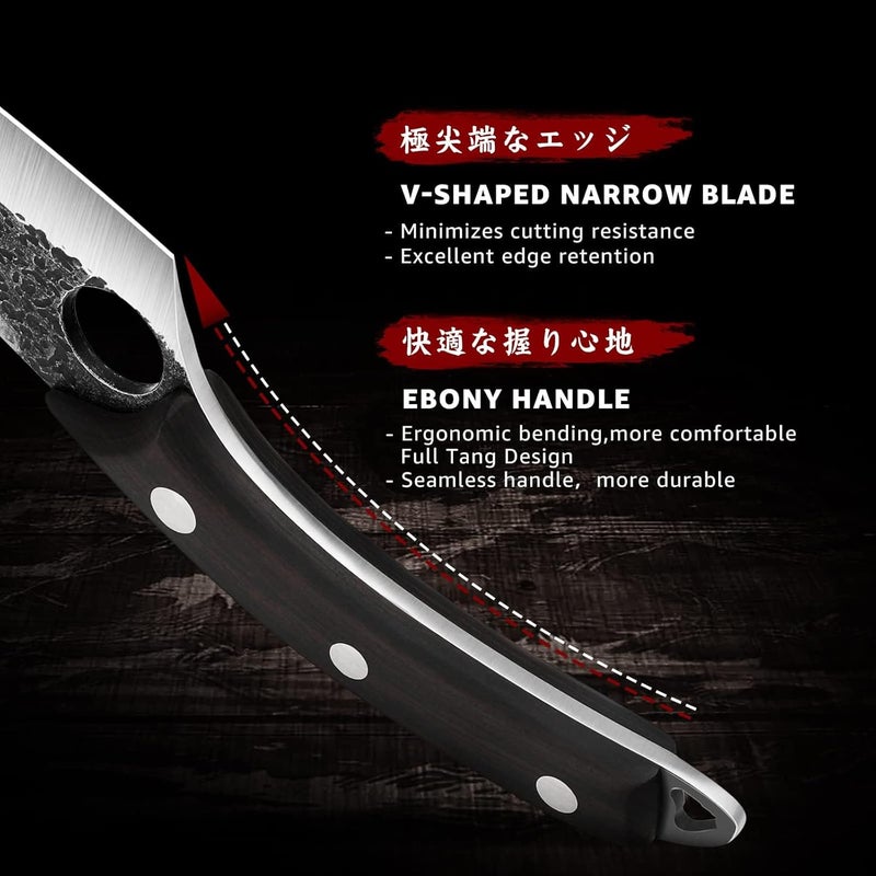 Huusk Viking Knife with Sheath Boning Knives for Meat Cutting, Caveman Ultimo Knives Hand Forged Full Tang Knives for Kitchen or Camping Gifts for Dad Christmas Gift for Men and Women - Image 4