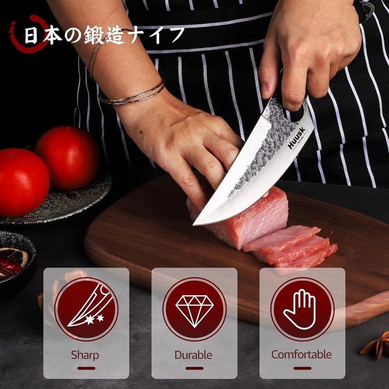 Huusk Viking Knife with Sheath Boning Knives for Meat Cutting, Caveman Ultimo Knives Hand Forged Full Tang Knives for Kitchen or Camping Gifts for Dad Christmas Gift for Men and Women - Image 2