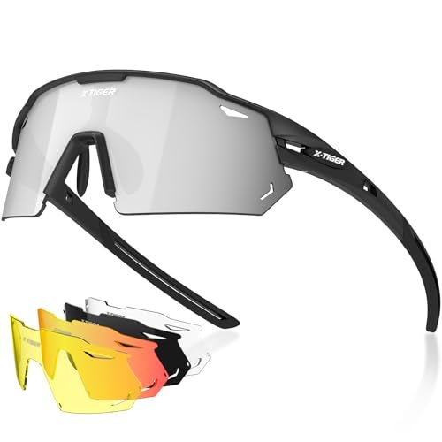 Xtiger X-TIGER Polarized Cycling Glasses with 5 Interchangeable Lenses,MTB Biking Baseball Running Sports Sunglasses for Men Women - Image 1