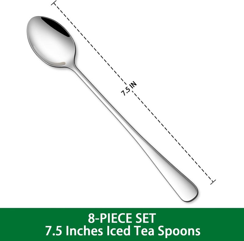 Dehov 7.5 Inches Stainless Steel Iced Tea Spoons,Set Of 8 Long Stirring Spoons For Coffee,Cocktail,Ice Cream,Long Handle Iced Teaspoons For Bar - Image 2