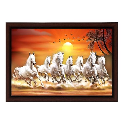 Masstone Seven Horses Vastu Painting with Frame For Vastu (50X35 CM) | Wall Painting for Decor Home/Office/Living Room (8433-R) - Image 1