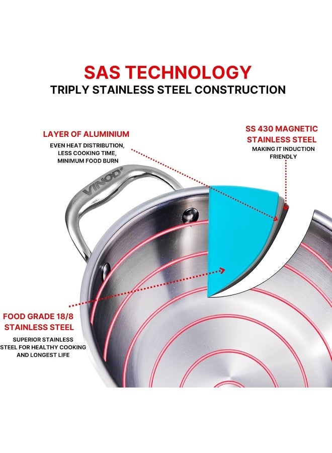 VINOD قدر ستانلس ستيل ثلاثي الطبقات بلاتينيوم مع غطاء سعة 3.2 لتر (قطر 26 سم) | سمك 2.5 مم | 3 طبقات - Image 5