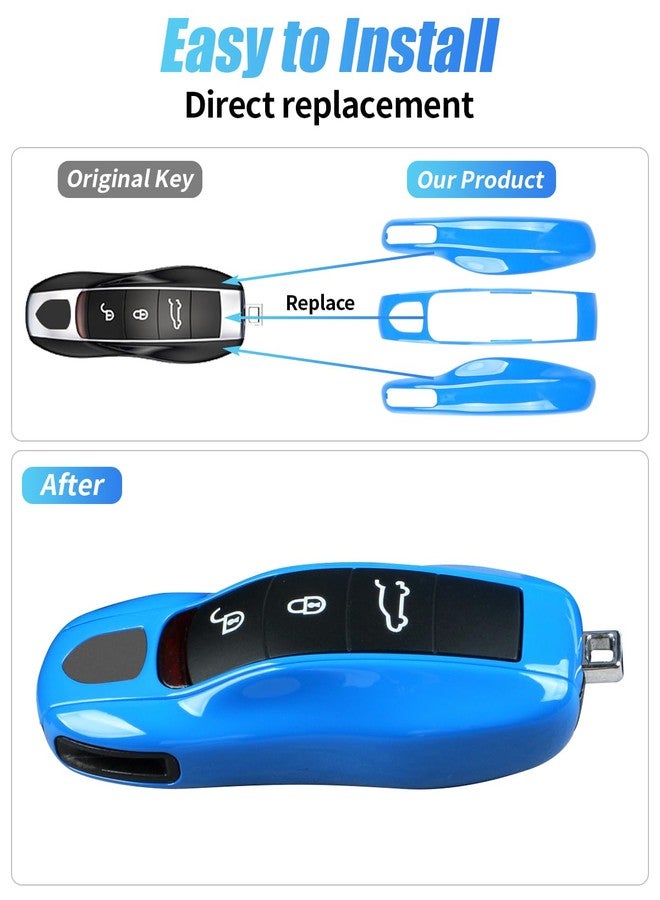 LIMBQS Key Case Key Cover for Porsche Macan Cayenne 718, Car Key Protection Keychain for Porsche Cayman Panamera 911 Boxster (Shark Blue) - Image 3
