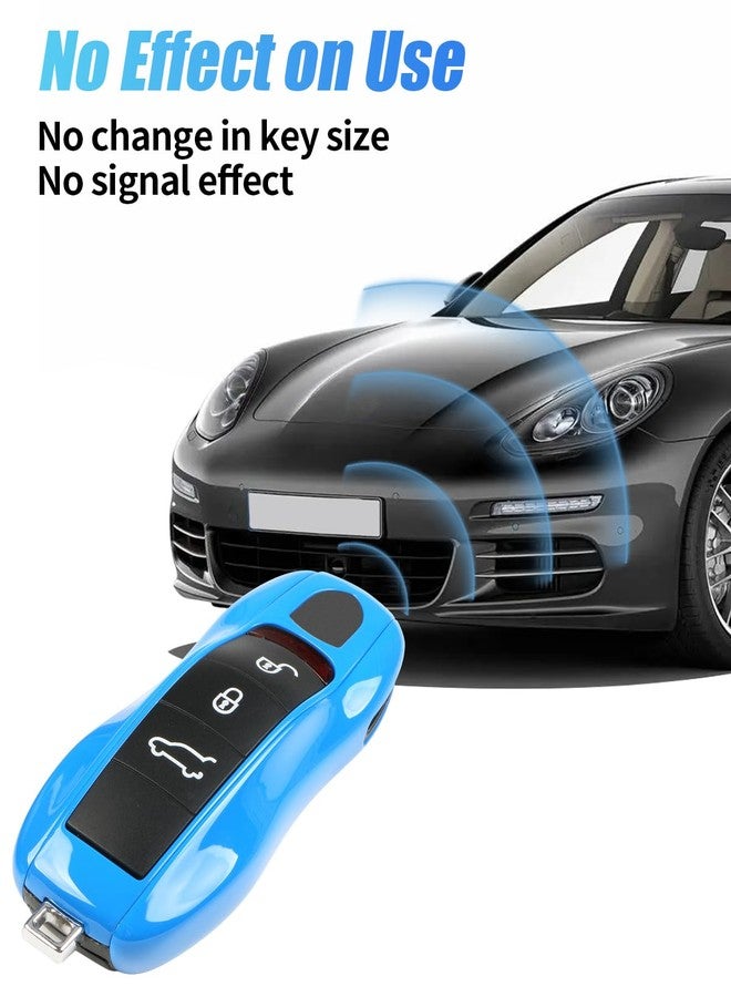 LIMBQS Key Case Key Cover for Porsche Macan Cayenne 718, Car Key Protection Keychain for Porsche Cayman Panamera 911 Boxster (Shark Blue) - Image 2