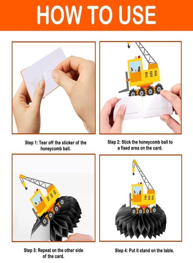 9PCS Construction Honeycomb Centerpieces Themed Birthday Party Decorations Excavator Truck Centerpiece Table Decoration Party Favors Decor Supplies Gifts for Boys Girls Men Women - Image 3