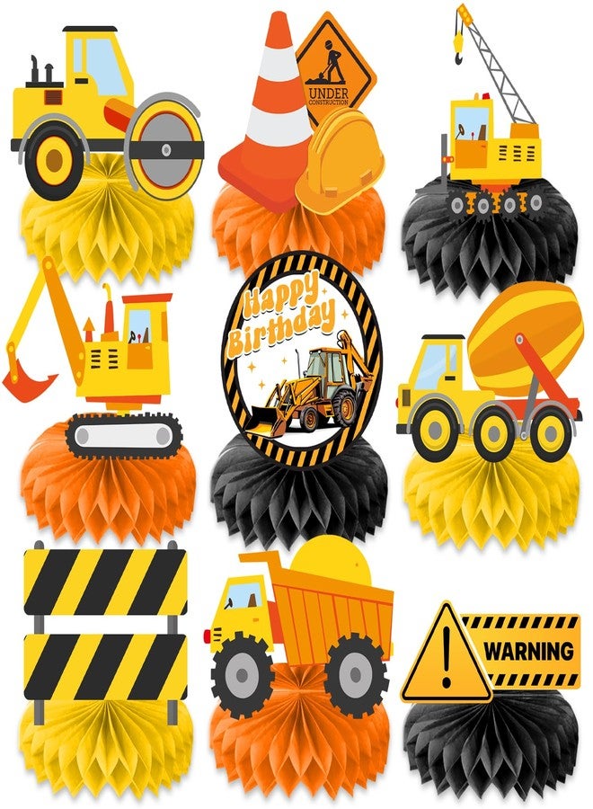 9PCS Construction Honeycomb Centerpieces Themed Birthday Party Decorations Excavator Truck Centerpiece Table Decoration Party Favors Decor Supplies Gifts for Boys Girls Men Women - Image 1