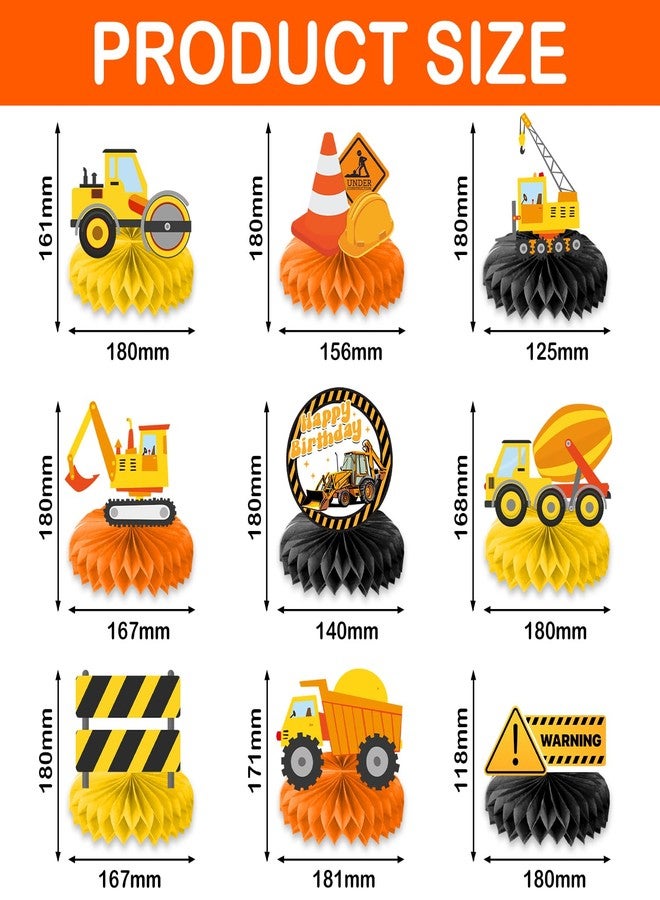 9PCS Construction Honeycomb Centerpieces Themed Birthday Party Decorations Excavator Truck Centerpiece Table Decoration Party Favors Decor Supplies Gifts for Boys Girls Men Women - Image 2