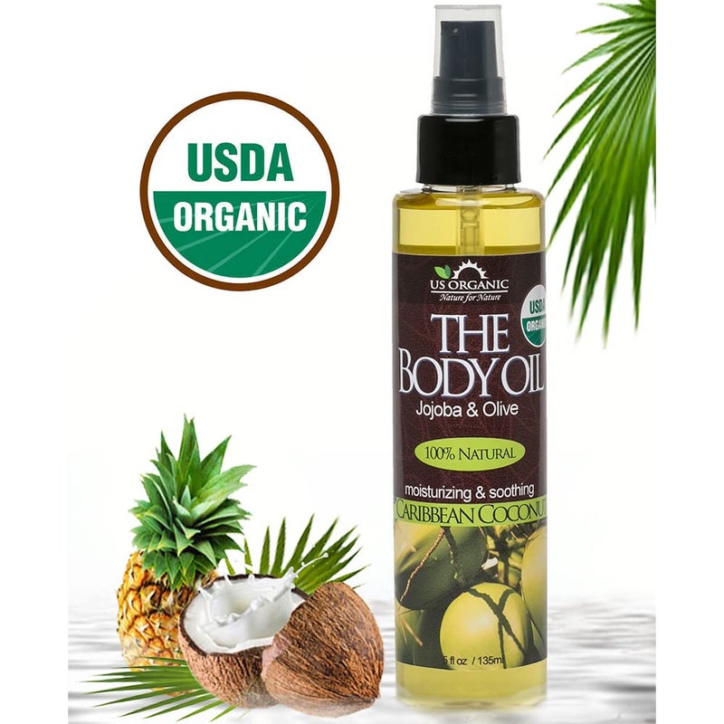 US Organic Body Oil, Smooth Caribbean Coconut - Jojoba and Olive Oil with Vitamin E, USDA Certified, No Alcohol, Paraben, Artificial Detergents, Color or Synthetic perfume, 5 Fl.oz (Caribbean Coconut) - Image 3