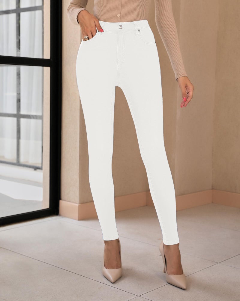 GRAPENT Womens Pants - Slim Fit Denim Leggings, Western Outfit, Skinny Jeans, Off White, XXL/22 - Image 2