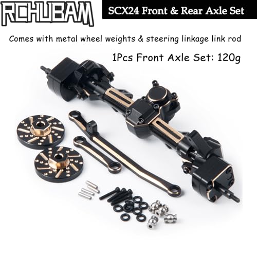 RCHUBAM RC Front Rear Axle Set Metal Complete Axle with Steering Weights for 124 Axial SCX24 RC Crawler Deadbolt C10 Bronco Upgrades Accessories Part Complete Axle Set - Image 5