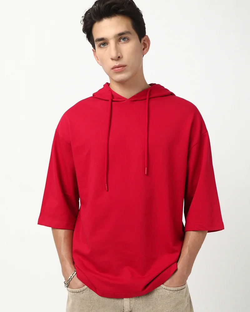 بيواكوف تيشيرت هودي رجالي كبير الحجم أحمر سالسا