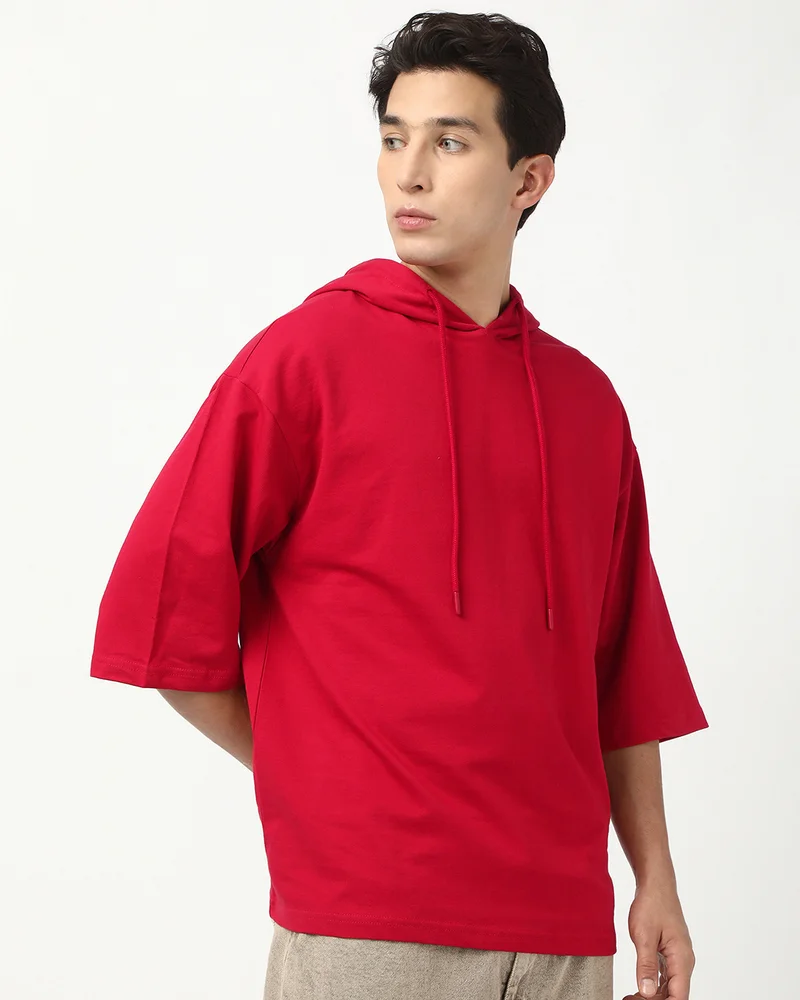 بيواكوف تيشيرت هودي رجالي كبير الحجم أحمر سالسا