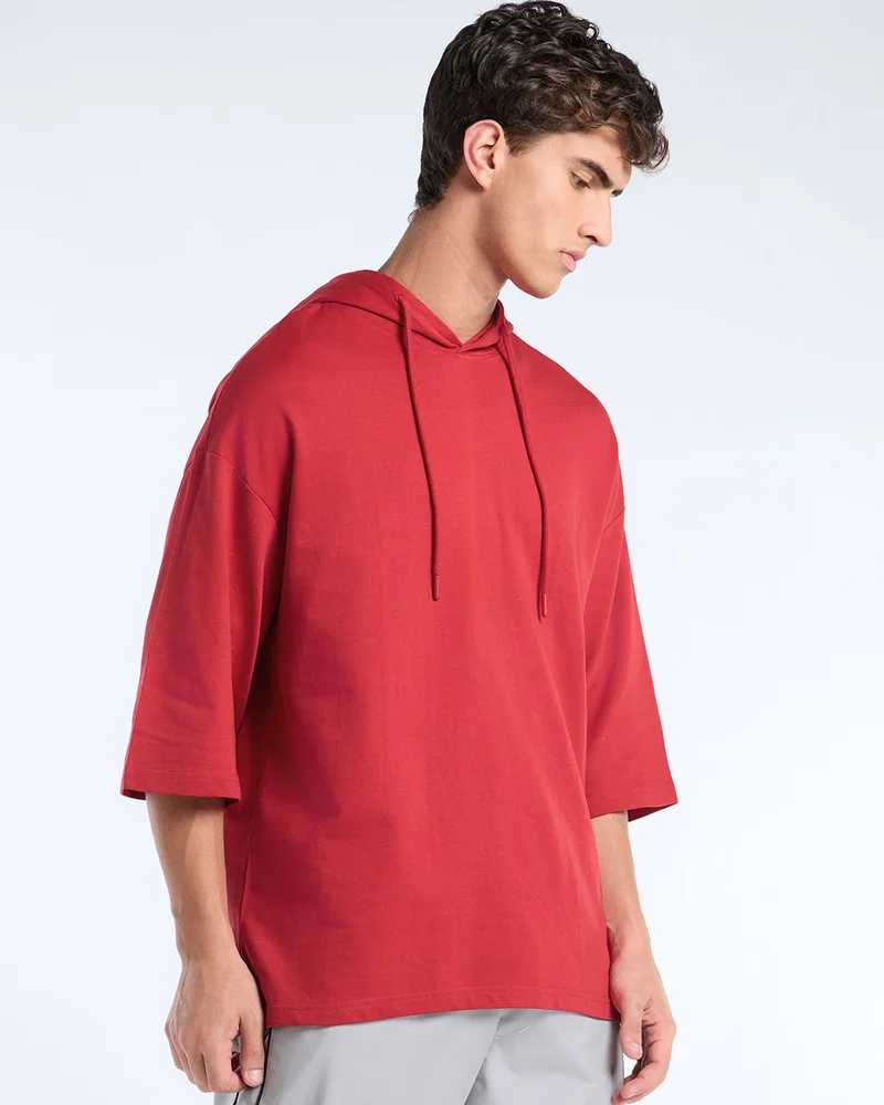bewakoof Men's Salsa Red Oversized Hoodie T-shirt