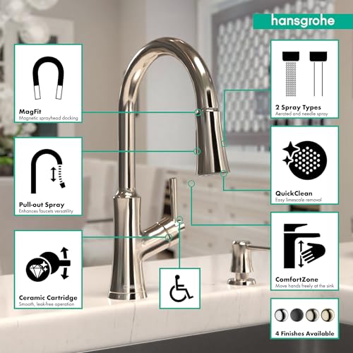 Hansgrohe 4793830 Joleena 1.75 GPM 2-Spray Pull-Down HighArc Kitchen Faucet, 15.8-Inches Tall, Polished Nickel - Image 3