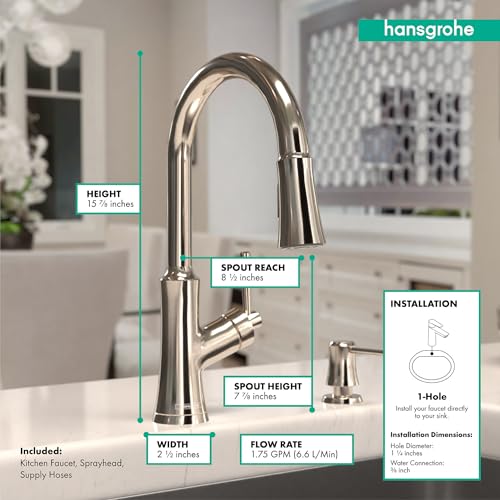 Hansgrohe 4793830 Joleena 1.75 GPM 2-Spray Pull-Down HighArc Kitchen Faucet, 15.8-Inches Tall, Polished Nickel - Image 4