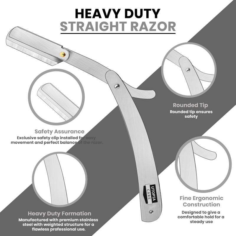 Utopia Care Professional Straight Razor for Men, Barber Straight Edge Razor Safety with 100 Pack Blades, Silver - Image 3
