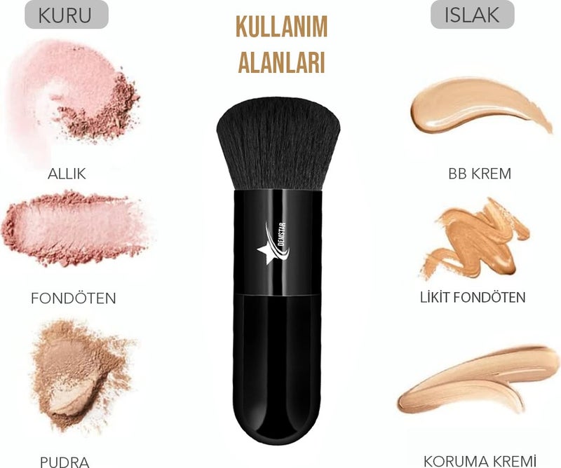 Demstar Professional Make-Up Luxury Full Black Kabuki Foundation and Blush Makeup Brush  - Image 4