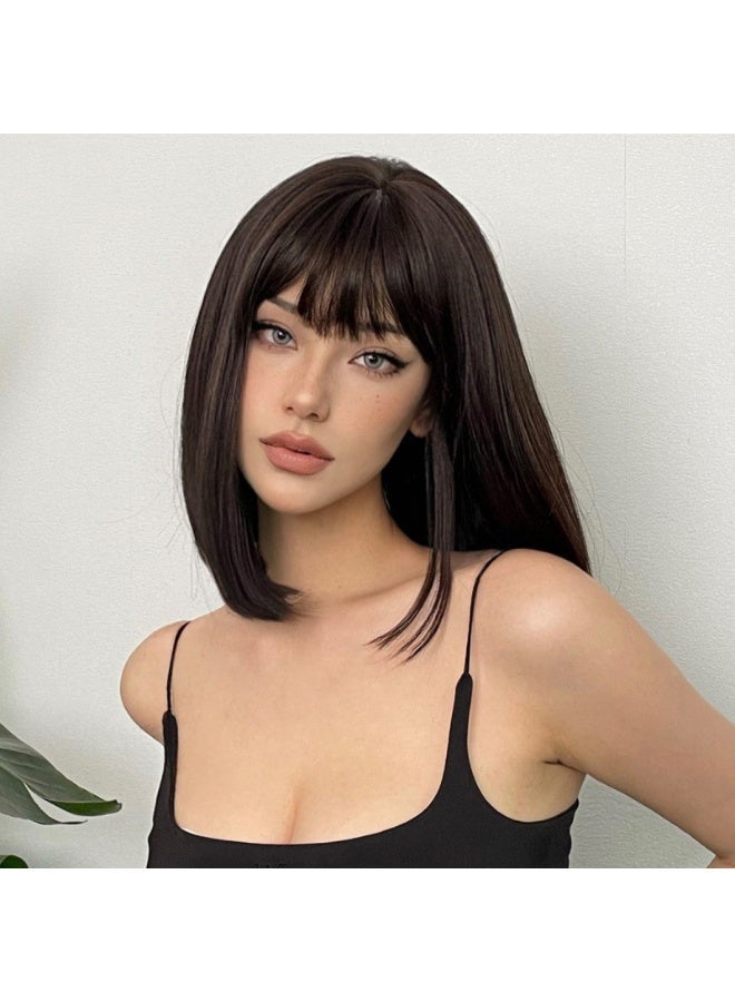 Joudi Bob Wig For Women Full Head,Short Bob Wig Dark Brown,Synthetic Shoulder Length Short Hair Wig With Bangs,Straight Bob Wig For Women Daily Use Diwali Cosplay 12Inch - Image 5