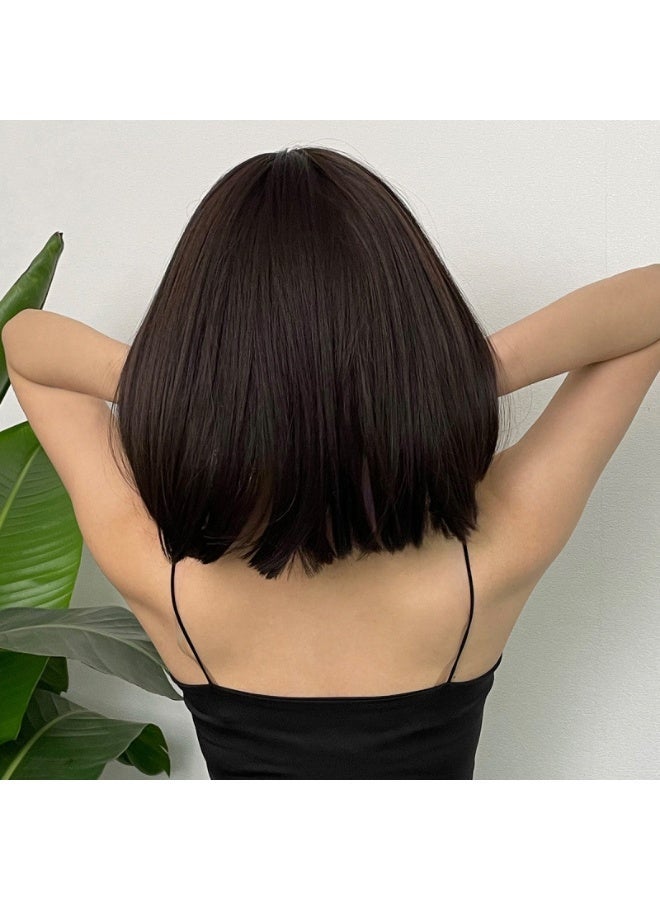 Joudi Bob Wig For Women Full Head,Short Bob Wig Dark Brown,Synthetic Shoulder Length Short Hair Wig With Bangs,Straight Bob Wig For Women Daily Use Diwali Cosplay 12Inch - Image 3