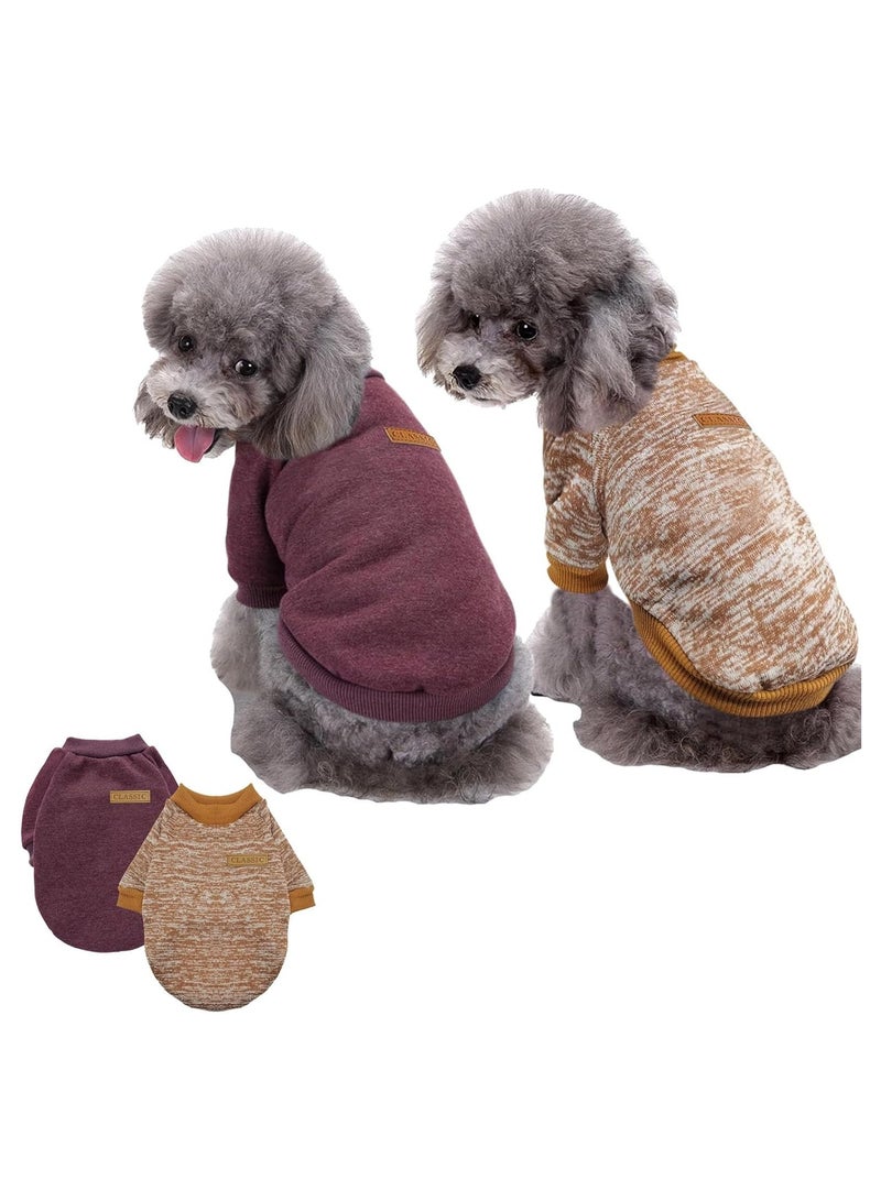 KASTWAVE Pet Dog Sweater, 2 Pack Pet Dog Classic Knitwear Sweater Soft Thickening Warm Pup Dogs Shirt Winter Puppy Sweate, Doggie Sweatshirt (Brown+Khaki, X-Small) - Image 1