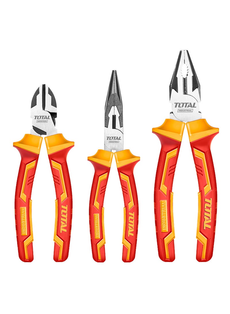 Total Industrial Insulated Pliers Set, 3 Pieces, 1000V Rated, Cr-V Steel with Black Oxide Finish, 8" Combination, 6" Long Nose, 6" Diagonal Cutting - Image 1
