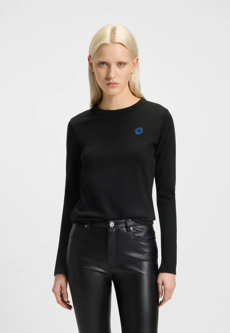 هوجو Cotton-jersey top with Happy HUGO logo badge