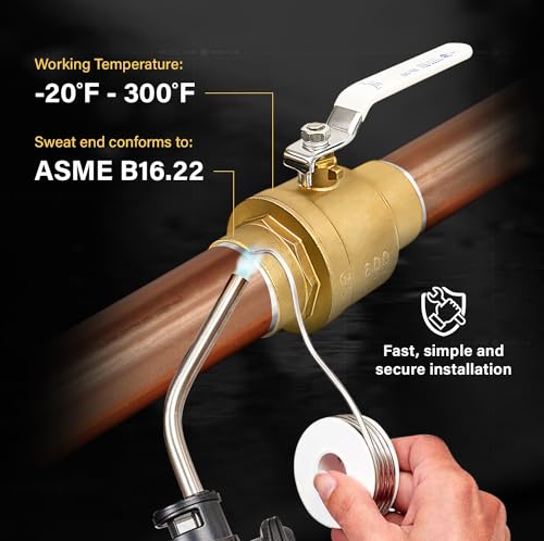Everflow Midline Valve 832C223-NL Premium Full Port Ball Valve, Brass, 1 in. SWT x 1 in. SWT - Image 5