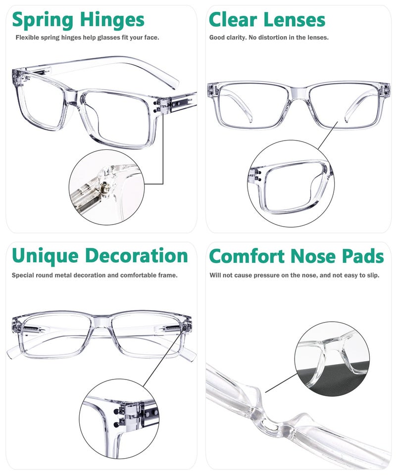 Eyekepper Vintage Reading Glasses for Men - 5 Pack Spring Hinges Classic Readers - Clear Frame +2.00 - Image 4