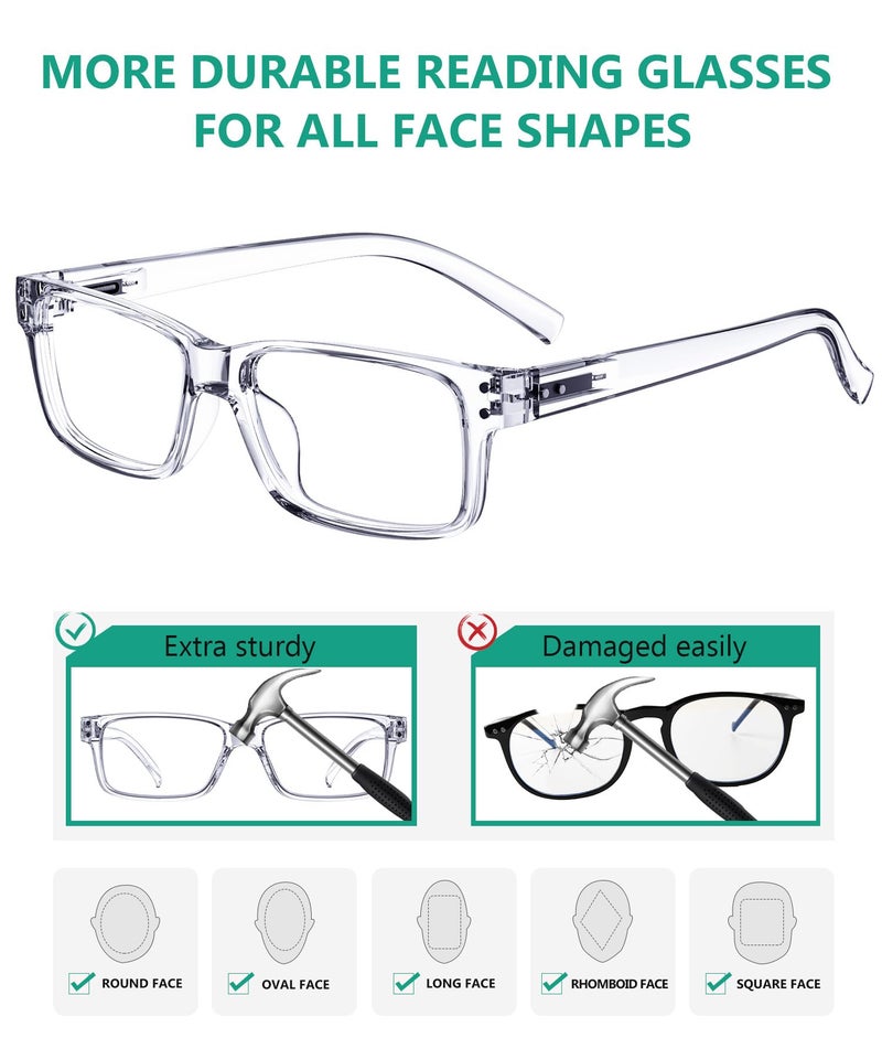 Eyekepper Vintage Reading Glasses for Men - 5 Pack Spring Hinges Classic Readers - Clear Frame +2.00 - Image 3