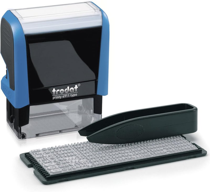 Trodat Printy 4911 DIY Self Inking Stamp,Blue Body - Black Ink,29x54x69mm - Image 1