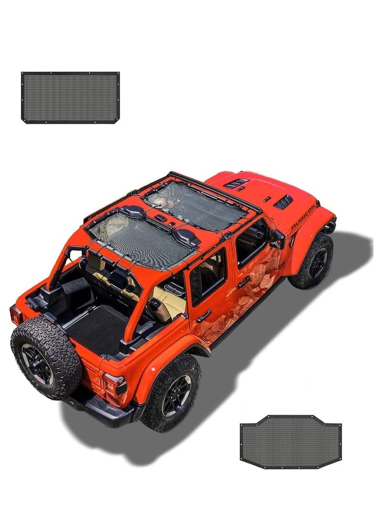 Car Sunshade Mesh Sun Shade Cover UV Bikini Screen Blocker for 2018 2021 Jeep Wrangler JL JLU 4 Door Blocks UV Wind Noise Front and Rear 2 Piece Black - Image 1