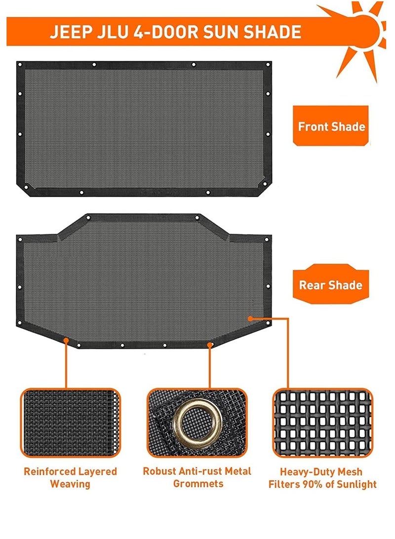 Car Sunshade Mesh Sun Shade Cover UV Bikini Screen Blocker for 2018 2021 Jeep Wrangler JL JLU 4 Door Blocks UV Wind Noise Front and Rear 2 Piece Black - Image 2