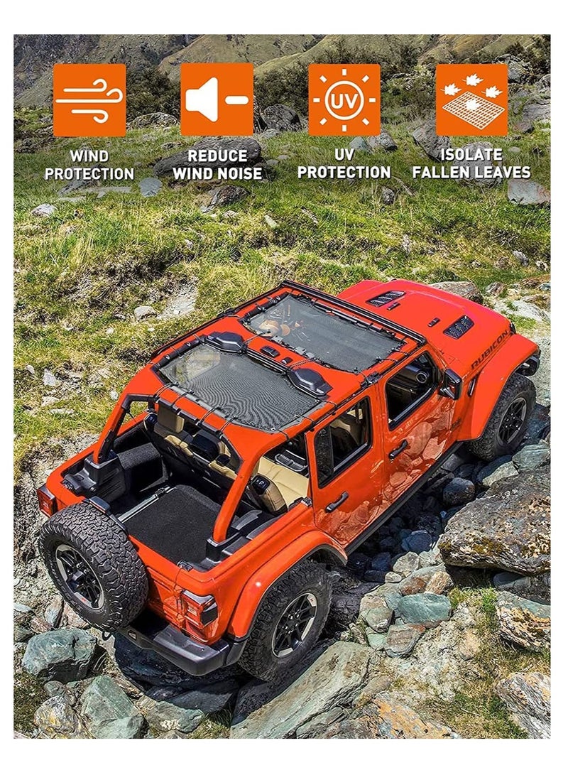 Car Sunshade Mesh Sun Shade Cover UV Bikini Screen Blocker for 2018 2021 Jeep Wrangler JL JLU 4 Door Blocks UV Wind Noise Front and Rear 2 Piece Black - Image 4