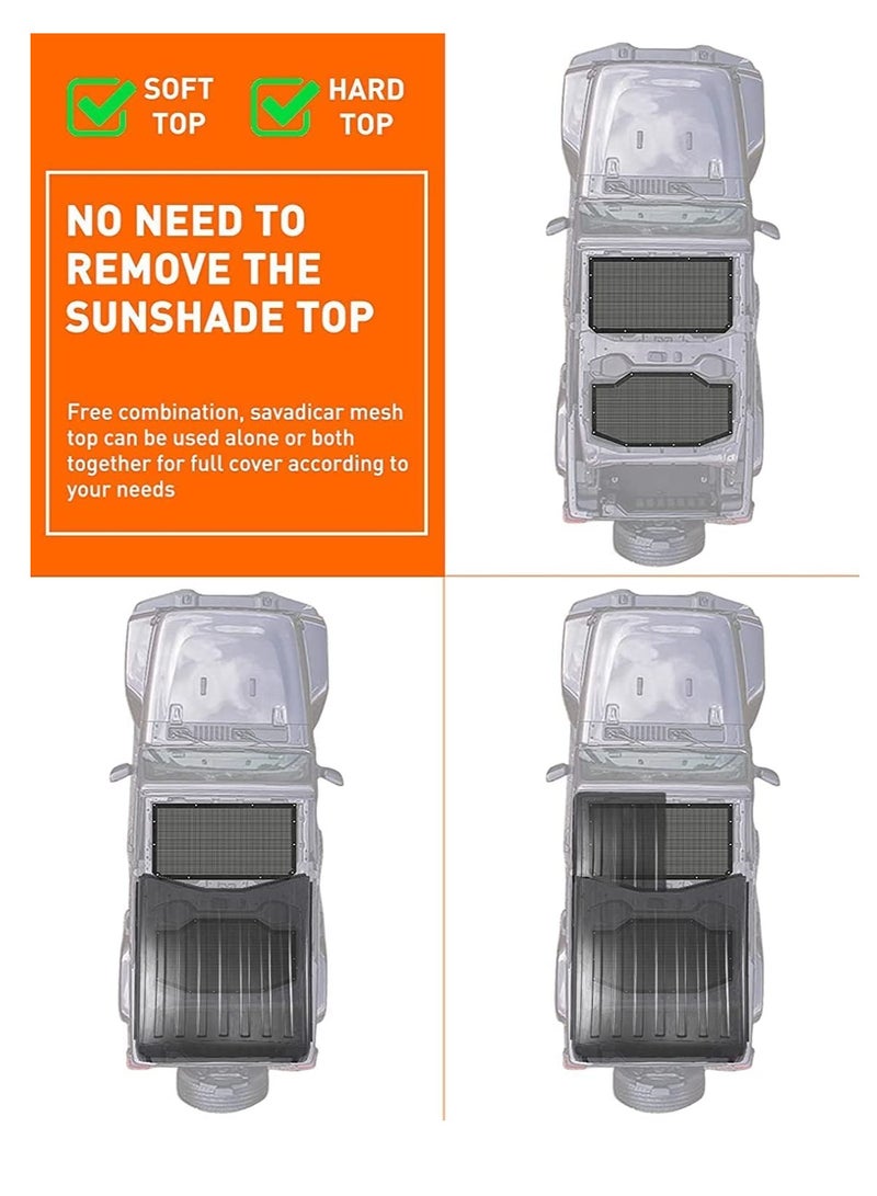 Car Sunshade Mesh Sun Shade Cover UV Bikini Screen Blocker for 2018 2021 Jeep Wrangler JL JLU 4 Door Blocks UV Wind Noise Front and Rear 2 Piece Black - Image 5