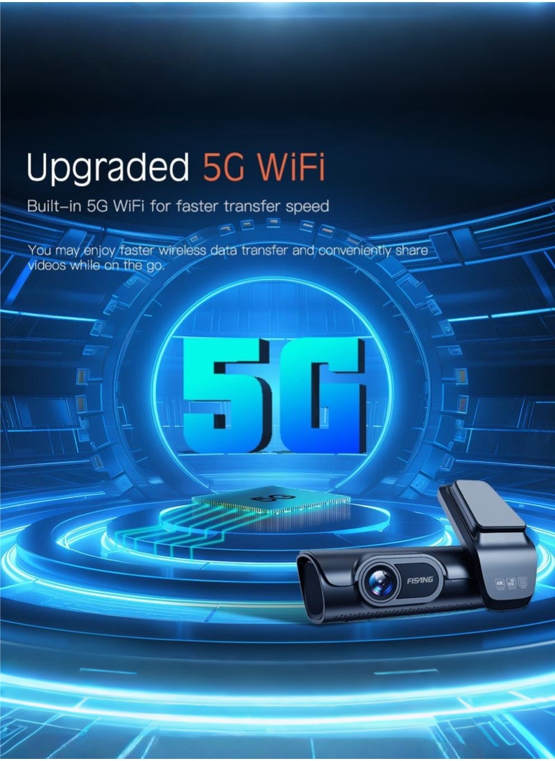 Generic - 4k 8MP Dash Cam Front and Rear, 3.59" IPS Screen, Built-in GPS 5G WiFi Dash Camera for Cars with App, UHD 2160P Night Vision Free 128G SD Card, 170° Wide Angle, HDR, ADAS,24H Parking Mode - Image 1