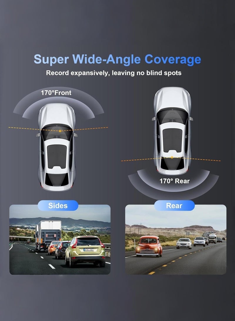 4K كاميرا داش أمامية وخلفية بدقة 8 ميجابكسل، شاشة IPS مقاس 3.59 بوصة، مزودة بGPS وWiFi 5G، كاميرا داش للسيارات مع تطبيق، رؤية ليلية بدقة 2160P UHD، مع بطاقة SD 128G مجانًا، زاوية واسعة 170°، HDR، ADAS، وضع انتظار 24 ساعة. - Image 4