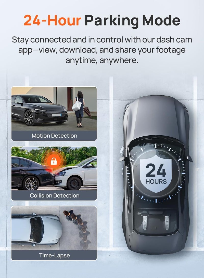 4K كاميرا داش أمامية وخلفية بدقة 8 ميجابكسل، شاشة IPS مقاس 3.59 بوصة، مزودة بGPS وWiFi 5G، كاميرا داش للسيارات مع تطبيق، رؤية ليلية بدقة 2160P UHD، مع بطاقة SD 128G مجانًا، زاوية واسعة 170°، HDR، ADAS، وضع انتظار 24 ساعة. - Image 5