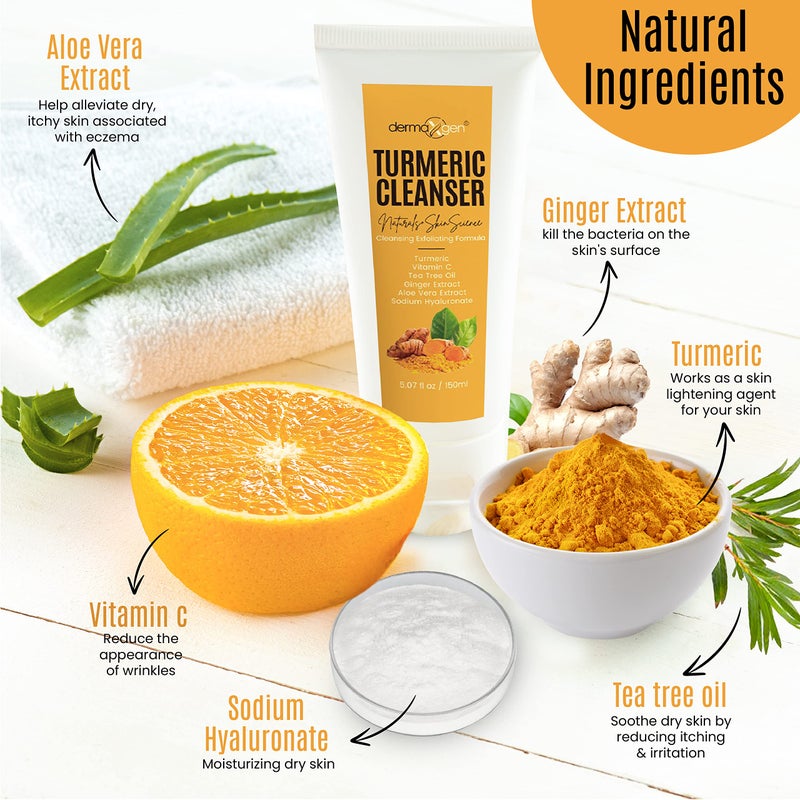 DERMAXGEN Turmeric Facial Cleanser â€“ Natural Anti-Aging Exfoliating Turmeric Face Wash for Glowing Skin â€“ Helps Clear Acne Scars, Dark Spots, Sun Damage & Discoloration â€“ 5 oz - Image 2