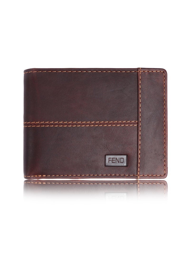 FEND Fend Genuine Leather Men's Wallet with RFID Protection Brown  - Image 1